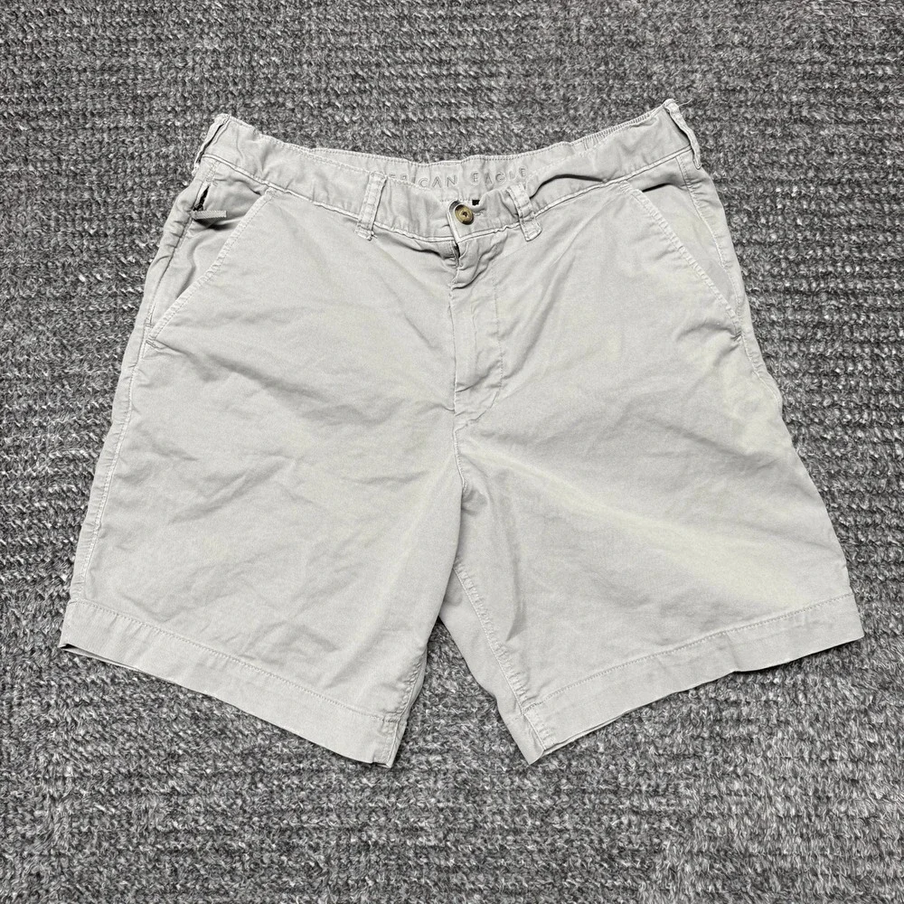 American Eagle Mens Flex Classic Shorts Size 33 Gray Chino Flat Front - Picture 2 of 9